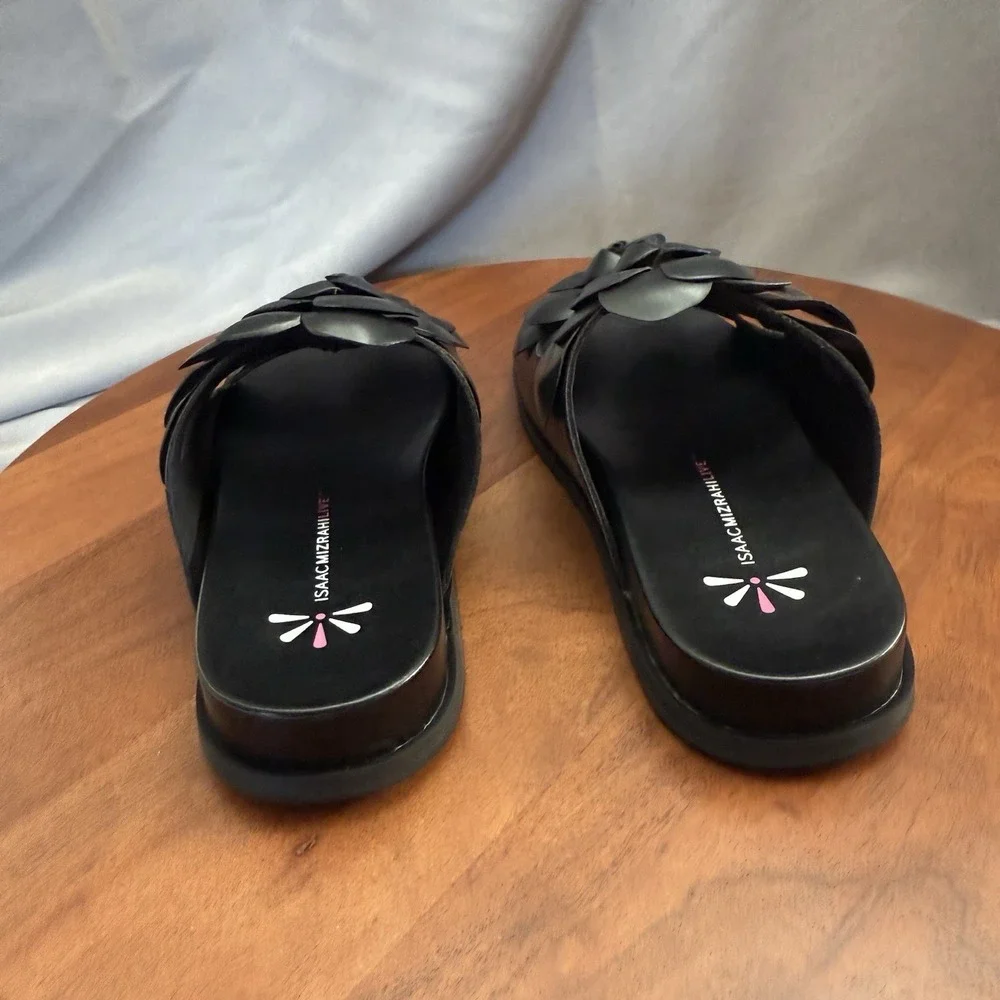 Isaac Mizrahi Live! Floral Slide Black Sandal‎ 3D Rose Petals Women's Size 7.5